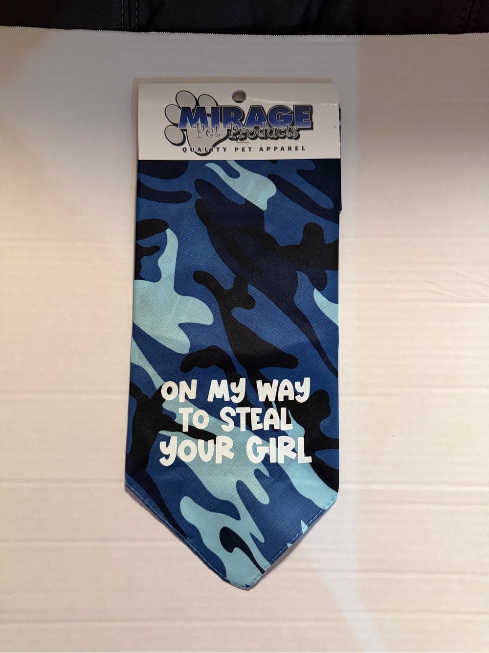 Mirage Blue Camo Dog Bandana "On My Way to Steal Your Girl"